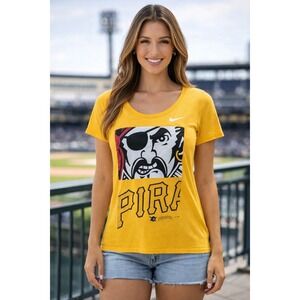 The Nike Tee Pirate T-Shirt Women's Size M Short Sleeve Mustard Athletic Cut Y2K